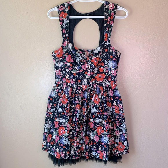 Free People Fairy Goth Floral Smocked Tulle Fit And Flare Dress Size S - Picture 2 of 8